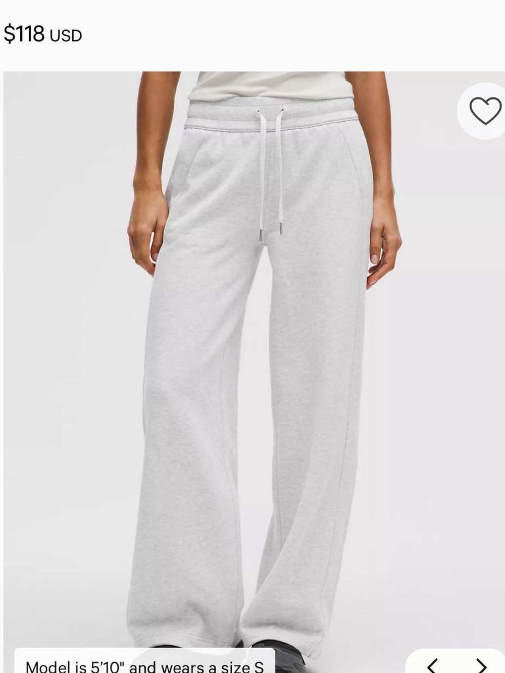 Lululemon Light Gray Wide-Leg Drawstring Sweatpants
